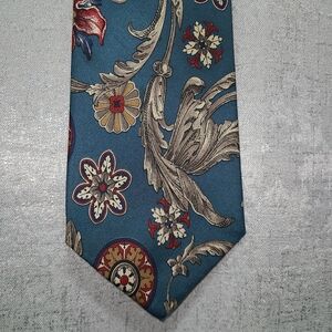 Vintage Enrico Guccini Italian All Silk Tie abstract Blue‎ Floral Formal USA